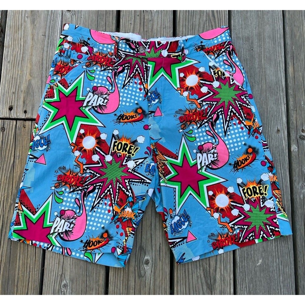 Royal & Awesome Men's 34 Golf Shorts 'Partoon' All Over Print Stretch Cartoon